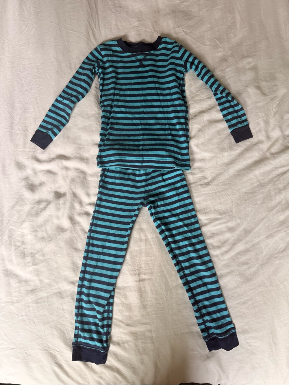 Primary Boys Teal and Navy Striped Long Sleeve Pajama Set